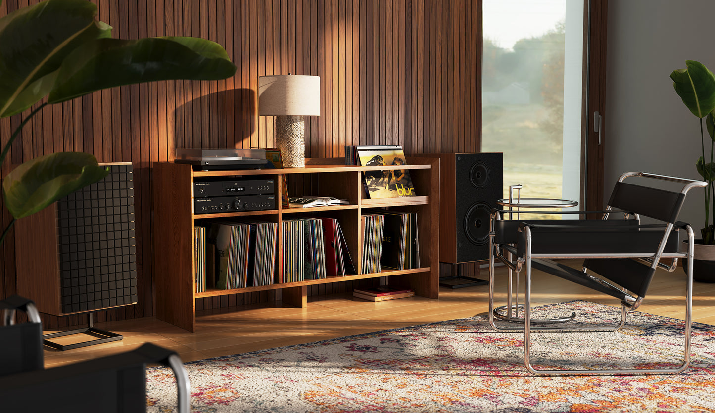 Valhalla Castle 1500 record cabinet -walnut https://valhallaudio.com/products/castle-1500-record-cabinet