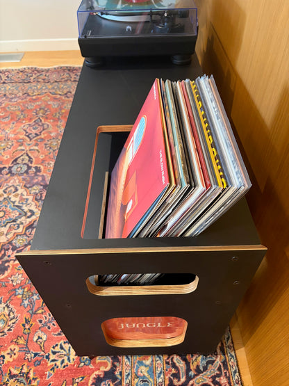 Collection of vinyl records in a flip deck Valhalla Audio